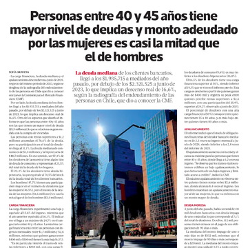 Personas entre 40 y 45 años tiene mayor nivel de deudas y monto adeudado por las mujeres es casi la mitad que el de hombres