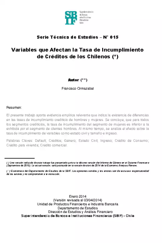 Variables que afectan la tasa de incumplimiento de créditos de los chilenos