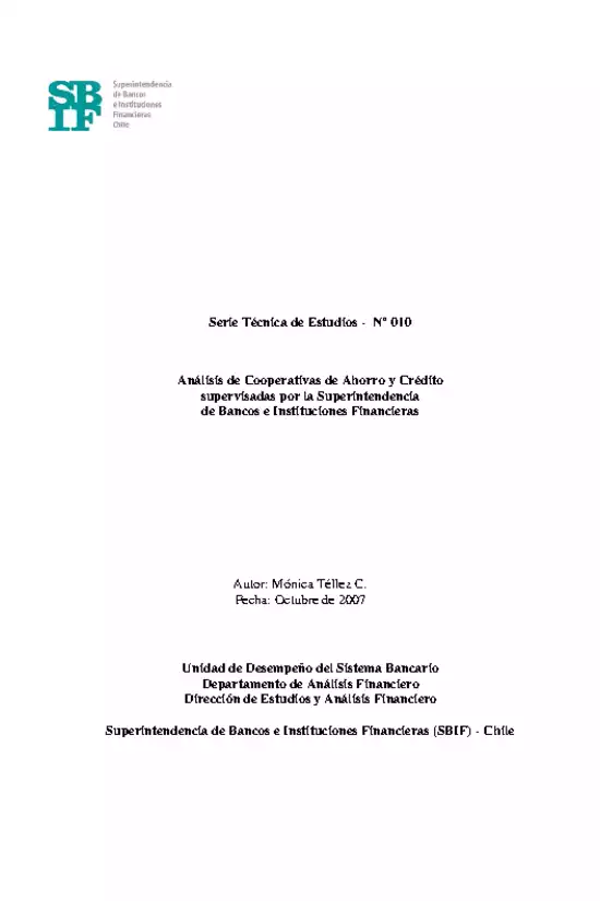 Serie Técnica de Estudios: Análisis de Cooperativas de Ahorro y Crédito supervisadas por SBIF