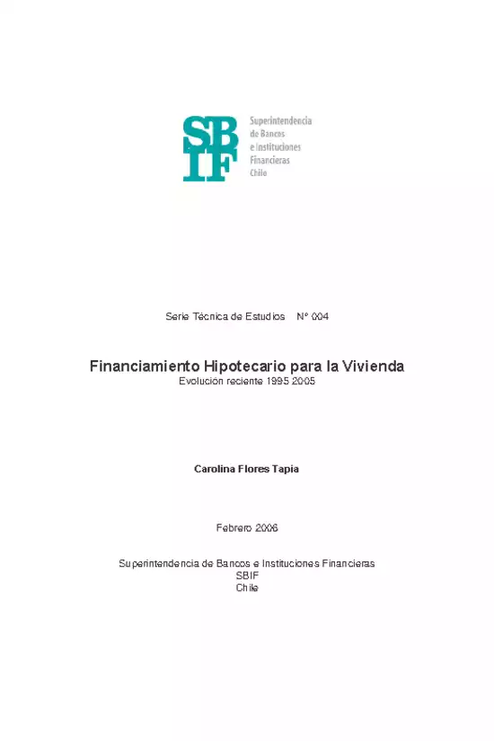 Serie Técnica de Estudios: Financiamiento Hipotecario para la Vivienda
