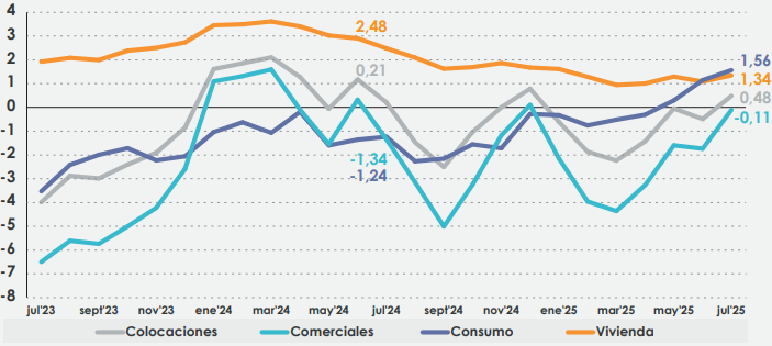 Graph: Total loans and loans by portfolio, banking system (Real annual variation expressed in percentage)
